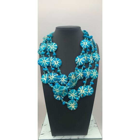 Vintage Handmade Turquoise Aqua Blue Large Disc Station Necklace Boho Unique - Picture 3 of 7